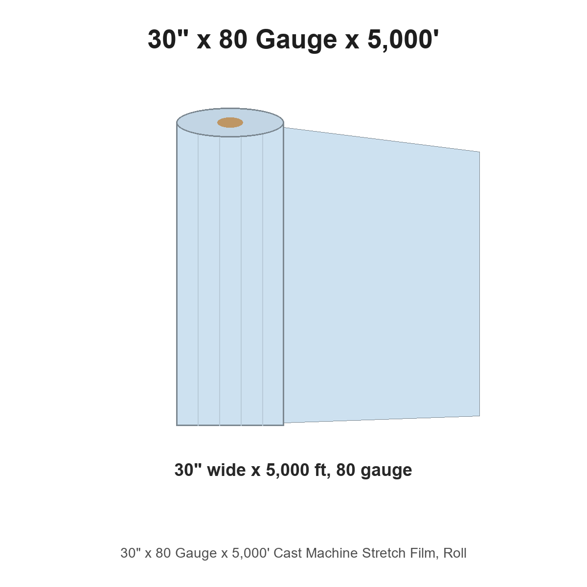 30" x 80 Gauge x 5,000' Cast Machine Stretch Film, Roll