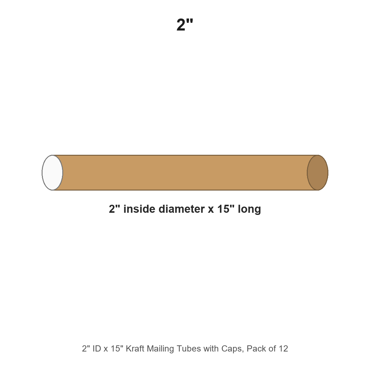 2" ID x 15" Kraft Mailing Tubes with Caps, Pack of 12