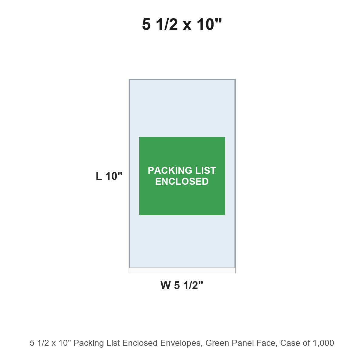 5 1/2 x 10" Packing List Enclosed Envelopes, Green Panel Face