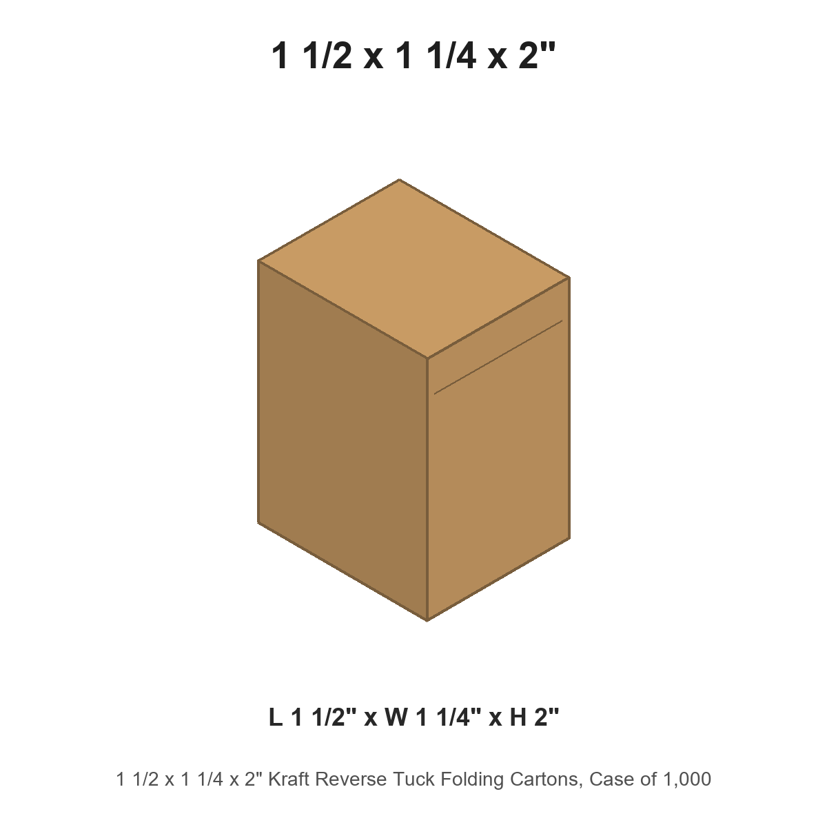 1 1/2 x 1 1/4 x 2" Kraft Reverse Tuck Folding Cartons, Case of 1,000