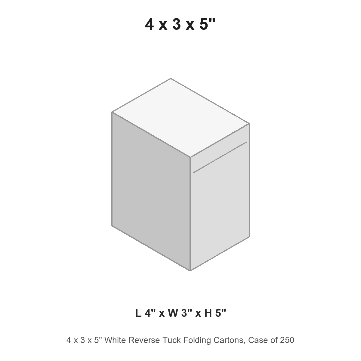 4 x 3 x 5" White Reverse Tuck Folding Cartons, Case of 250