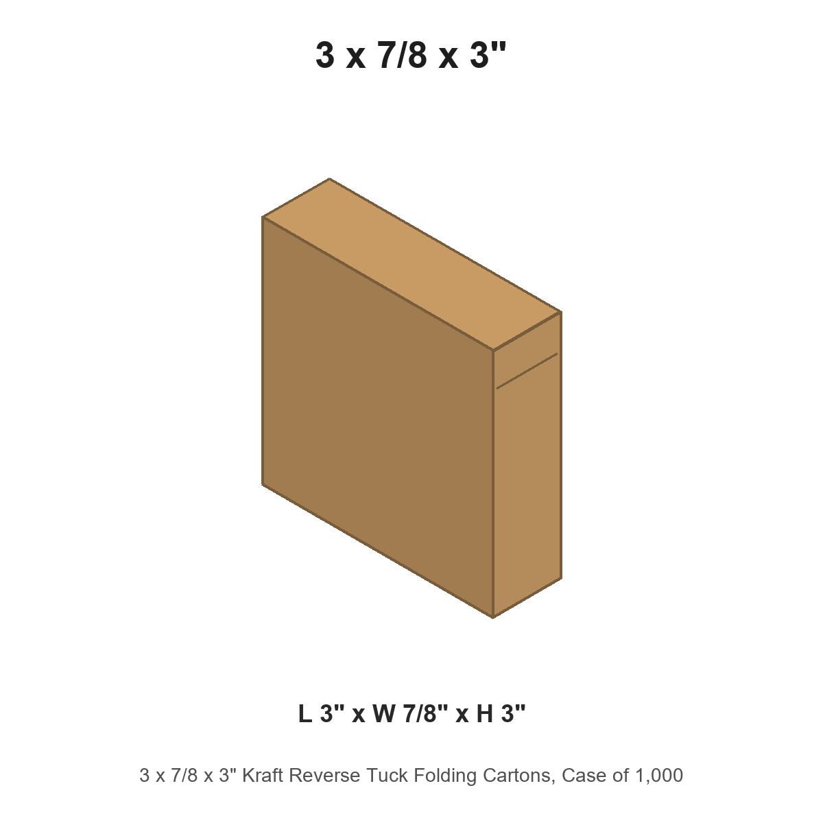 3 x 7/8 x 3" Kraft Reverse Tuck Folding Cartons, Case of 1,000