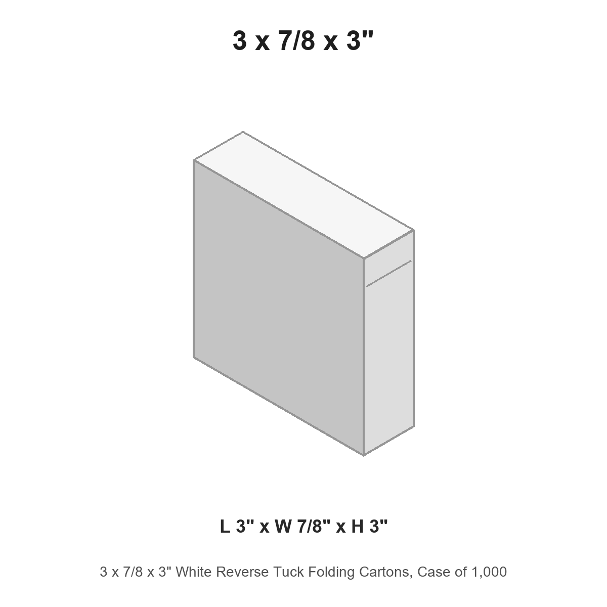 3 x 7/8 x 3" White Reverse Tuck Folding Cartons, Case of 1,000