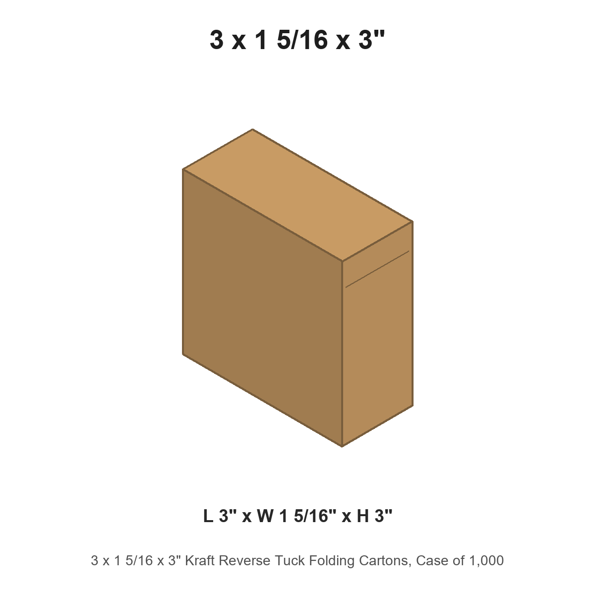 3 x 1 5/16 x 3" Kraft Reverse Tuck Folding Cartons, Case of 1,000