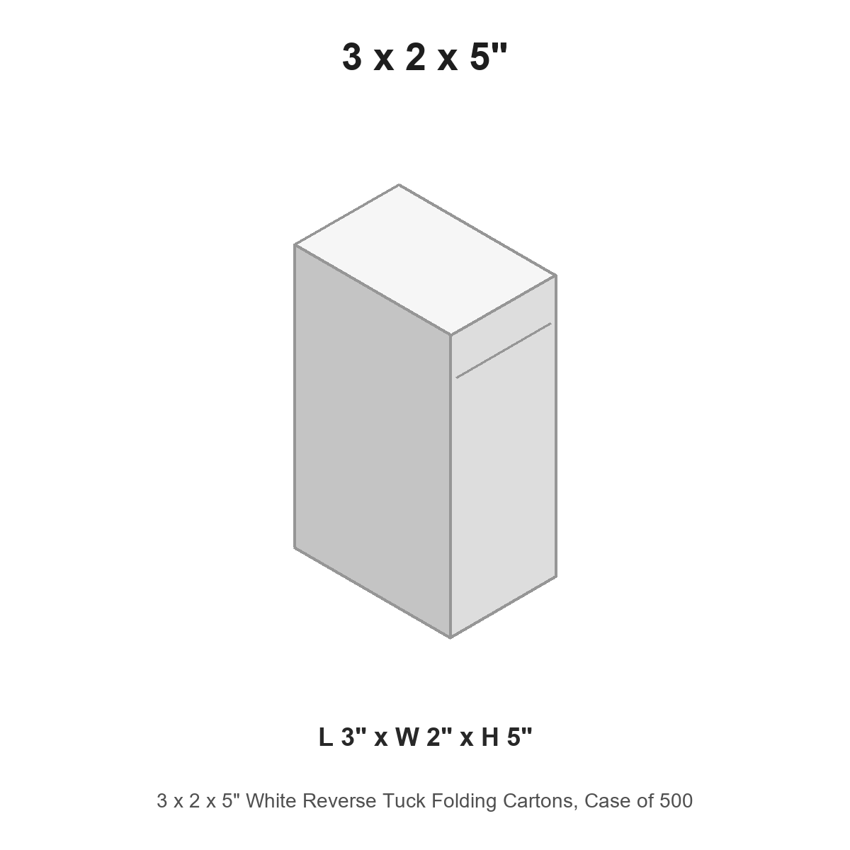 3 x 2 x 5" White Reverse Tuck Folding Cartons, Case of 500