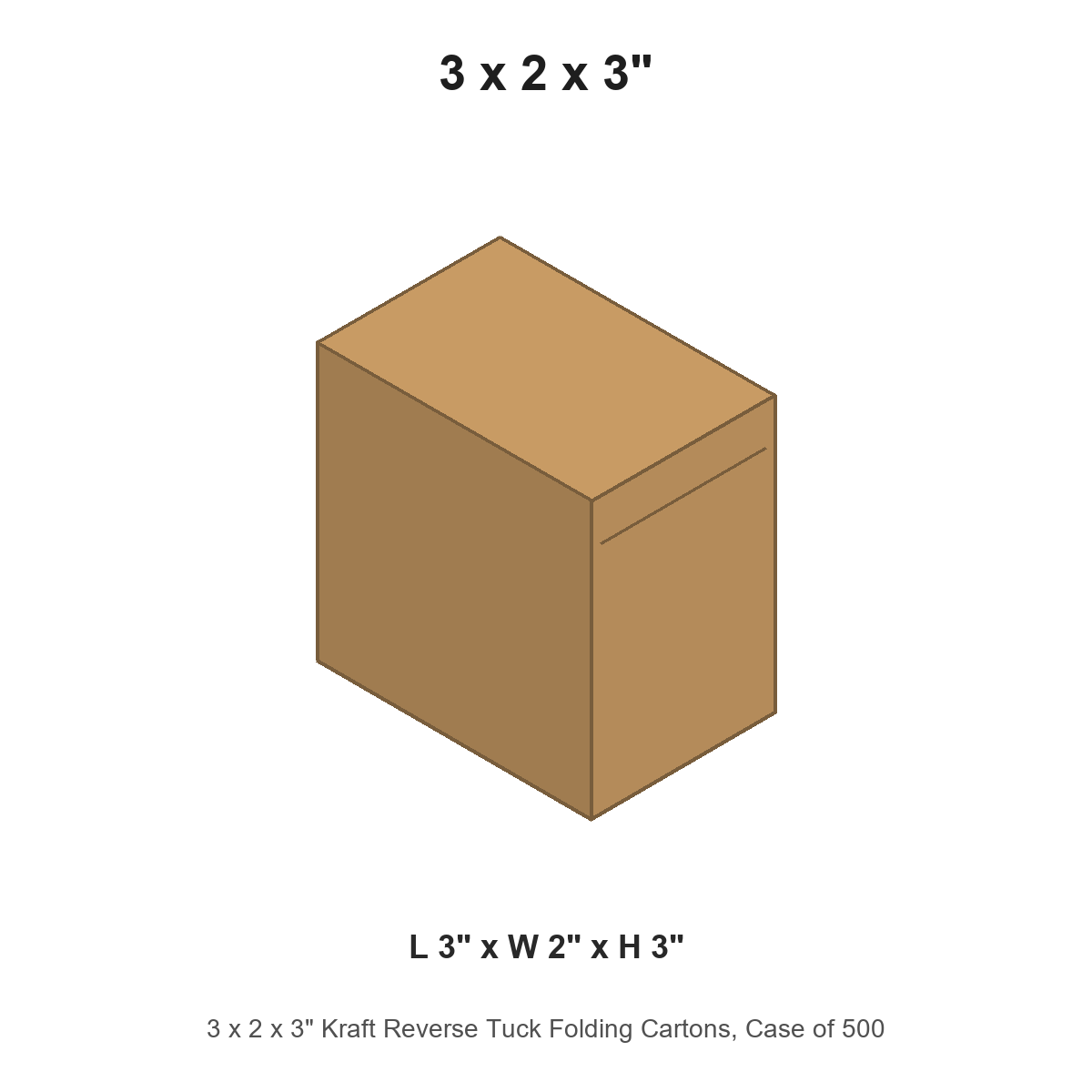 3 x 2 x 3" Kraft Reverse Tuck Folding Cartons, Case of 500