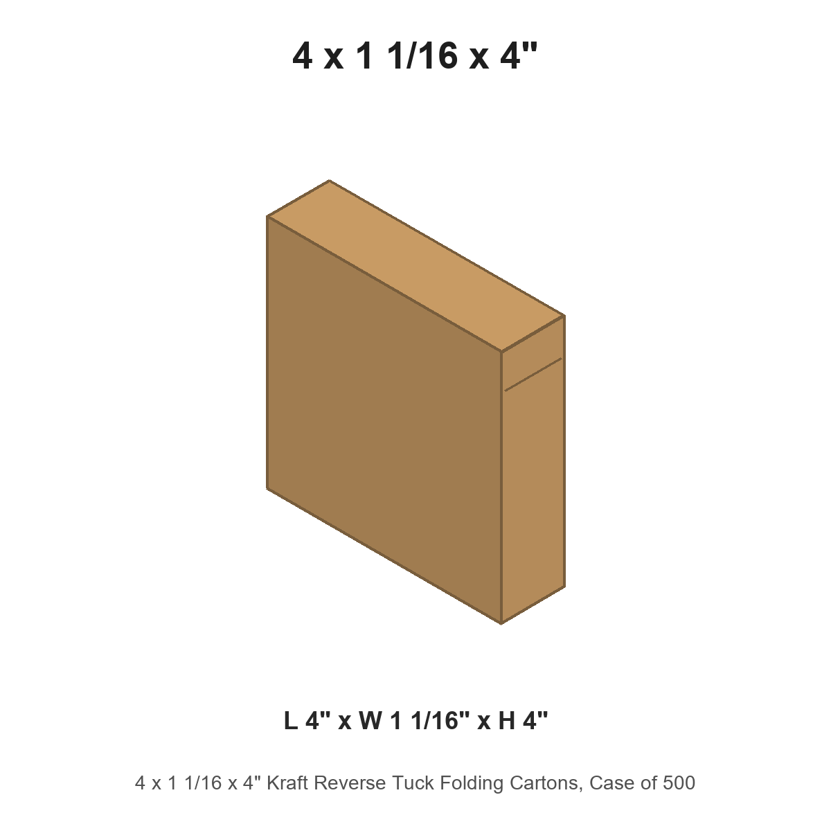 4 x 1 1/16 x 4" Kraft Reverse Tuck Folding Cartons, Case of 500