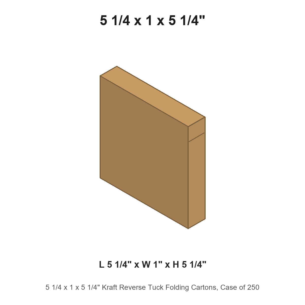 5 1/4 x 1 x 5 1/4" Kraft Reverse Tuck Folding Cartons, Case of 250