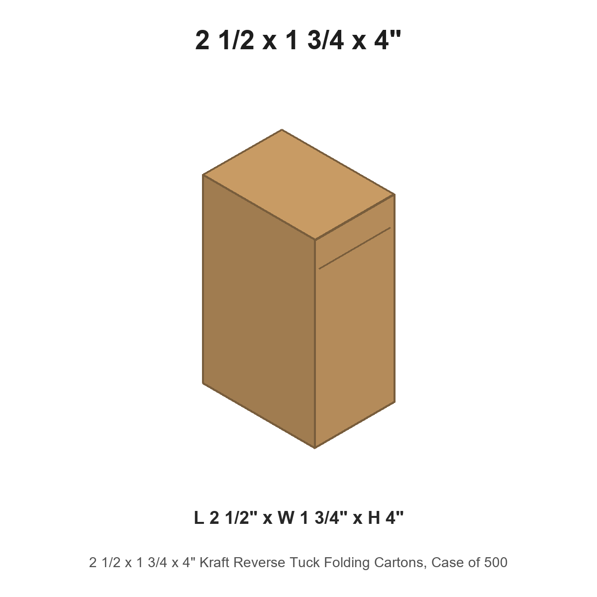 2 1/2 x 1 3/4 x 4" Kraft Reverse Tuck Folding Cartons, Case of 500