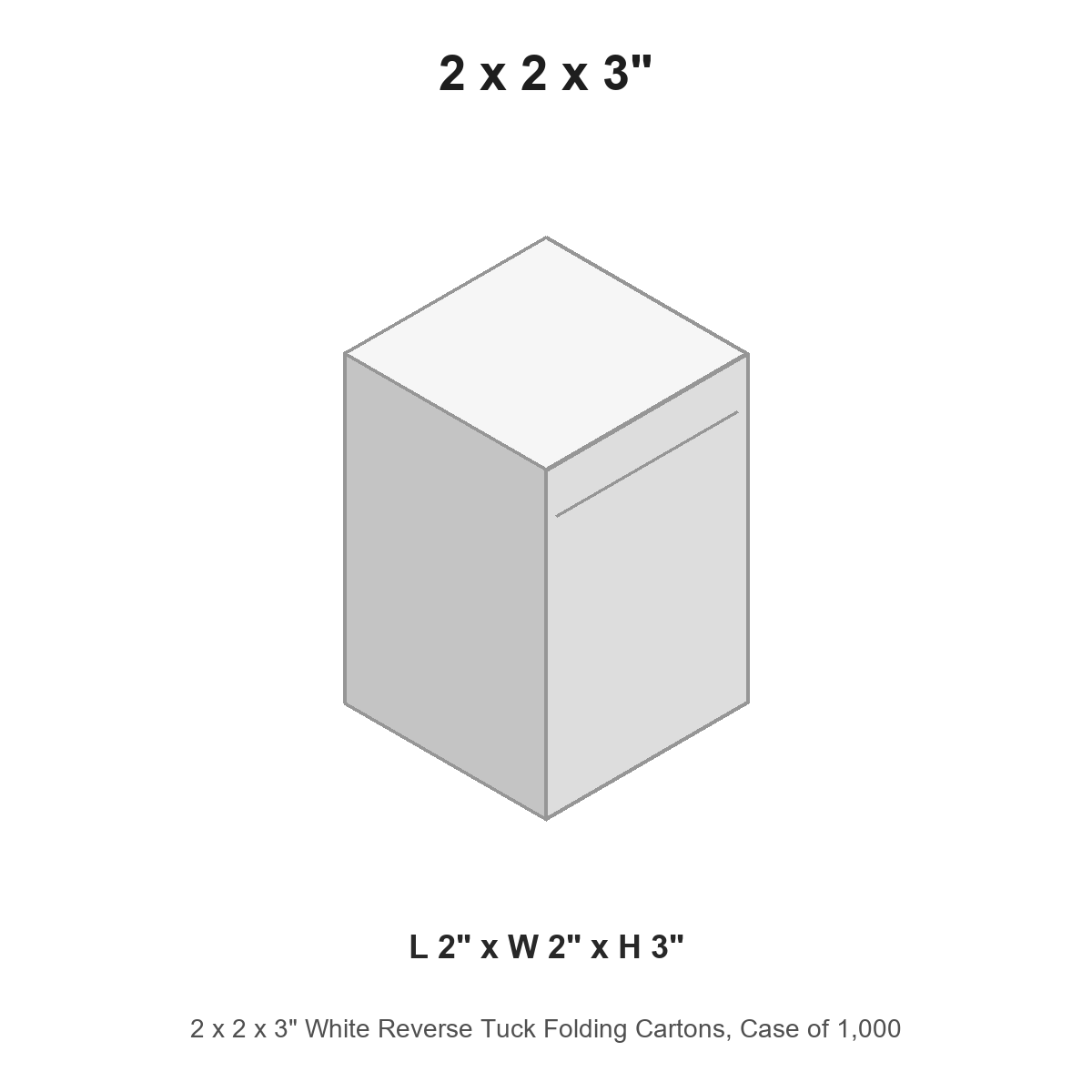 2 x 2 x 3" White Reverse Tuck Folding Cartons, Case of 1,000