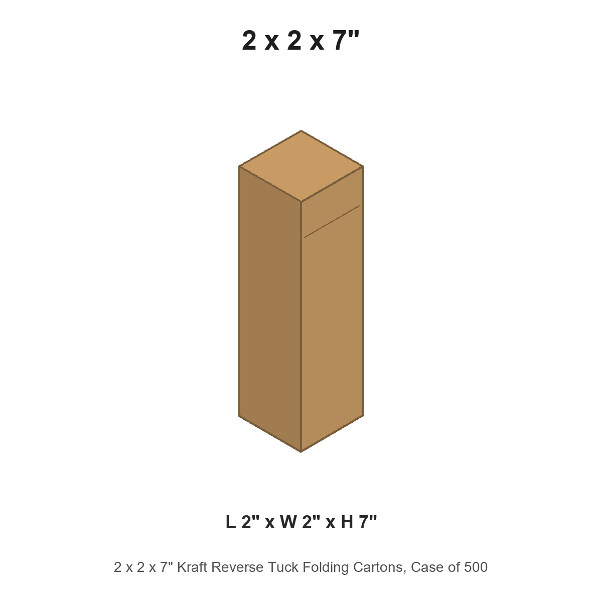 2 x 2 x 7" Kraft Reverse Tuck Folding Cartons, Case of 500