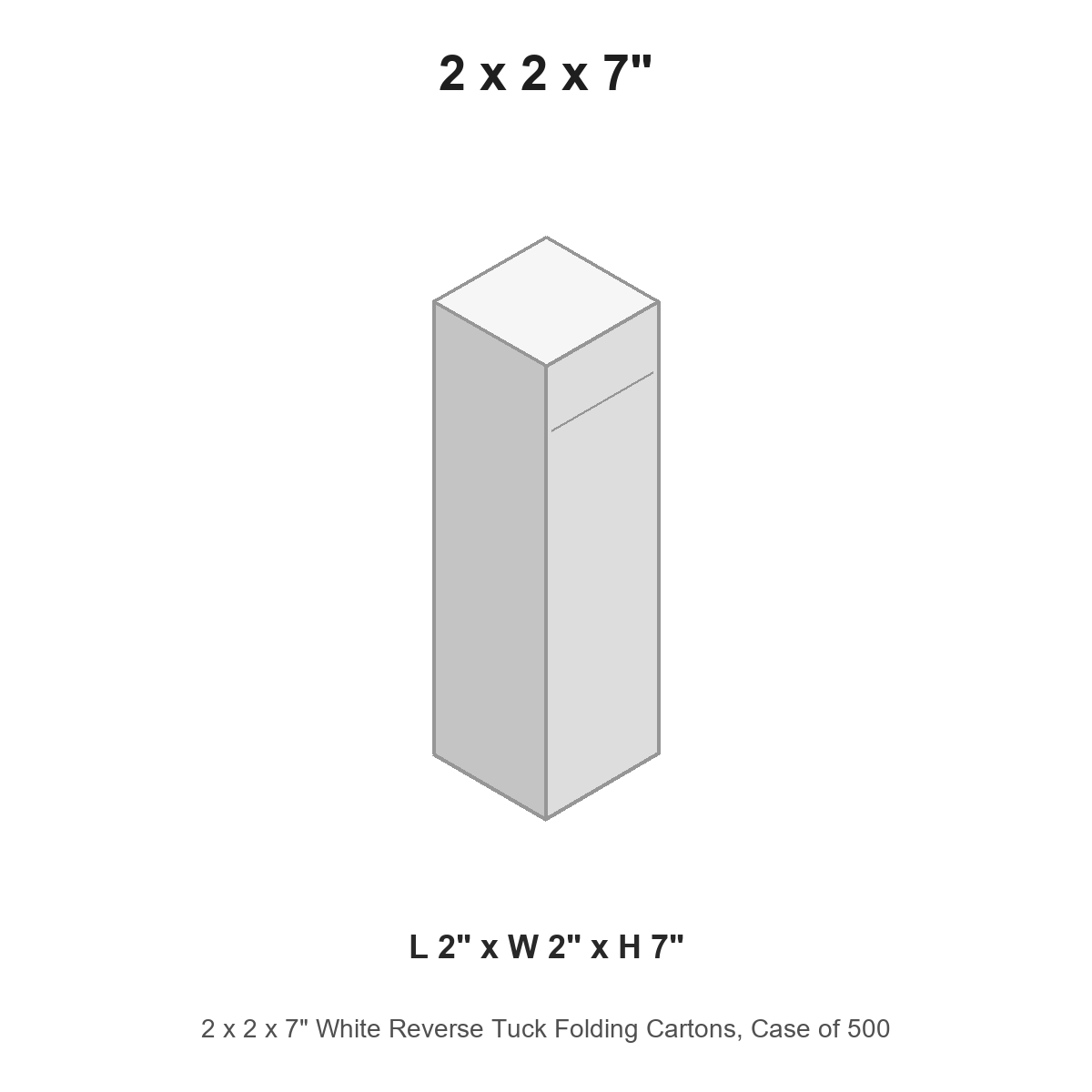 2 x 2 x 7" White Reverse Tuck Folding Cartons, Case of 500