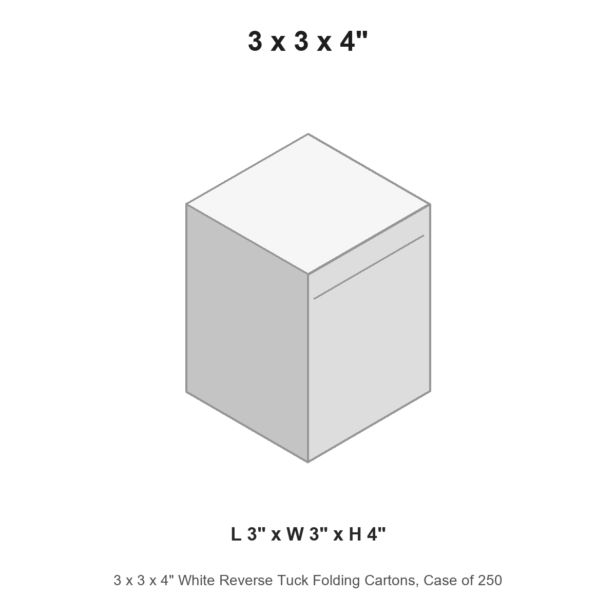 3 x 3 x 4" White Reverse Tuck Folding Cartons, Case of 250