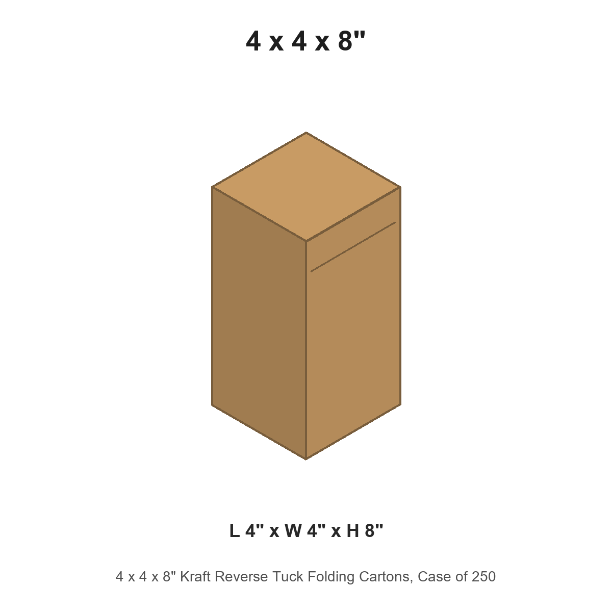 4 x 4 x 8" Kraft Reverse Tuck Folding Cartons, Case of 250