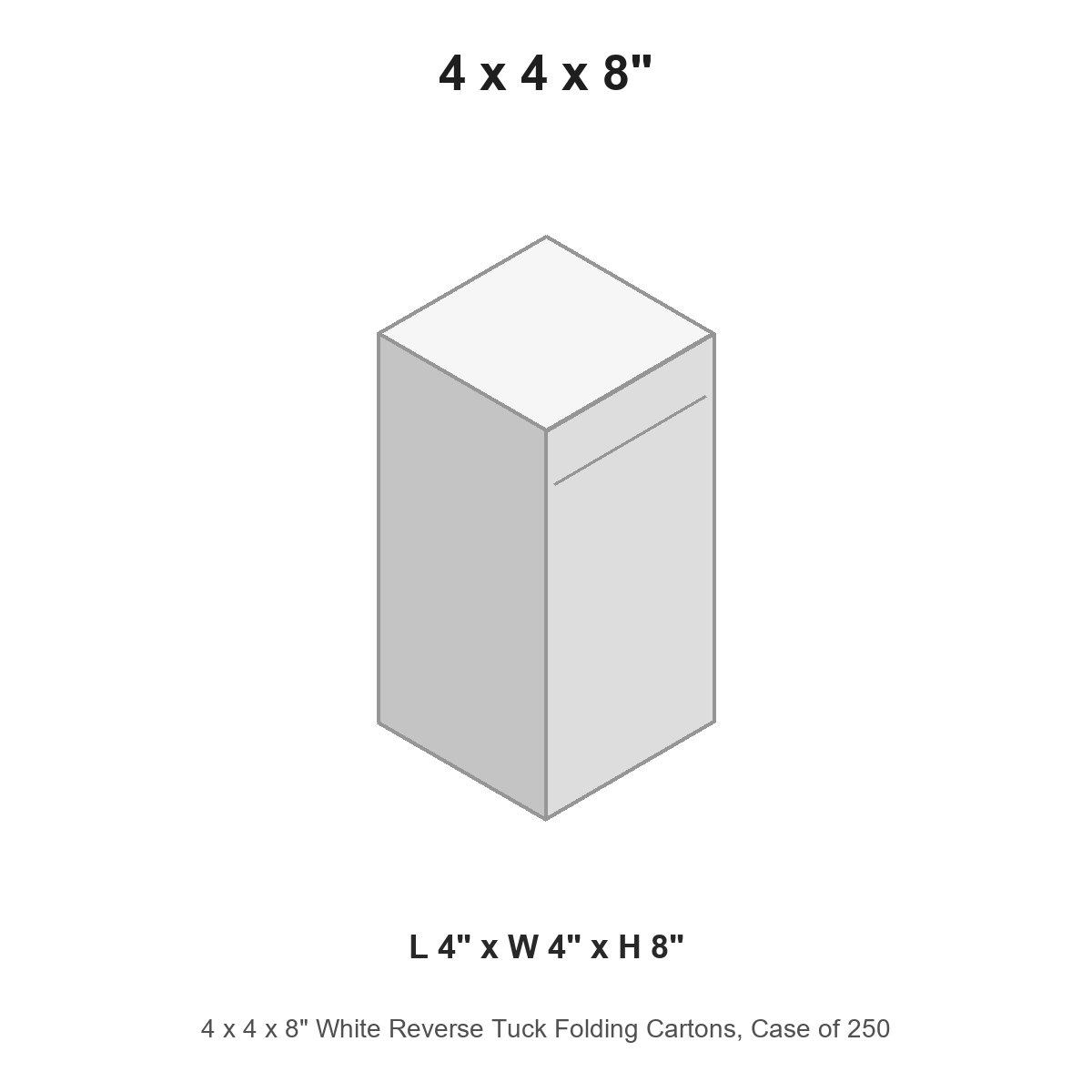 4 x 4 x 8" White Reverse Tuck Folding Cartons, Case of 250