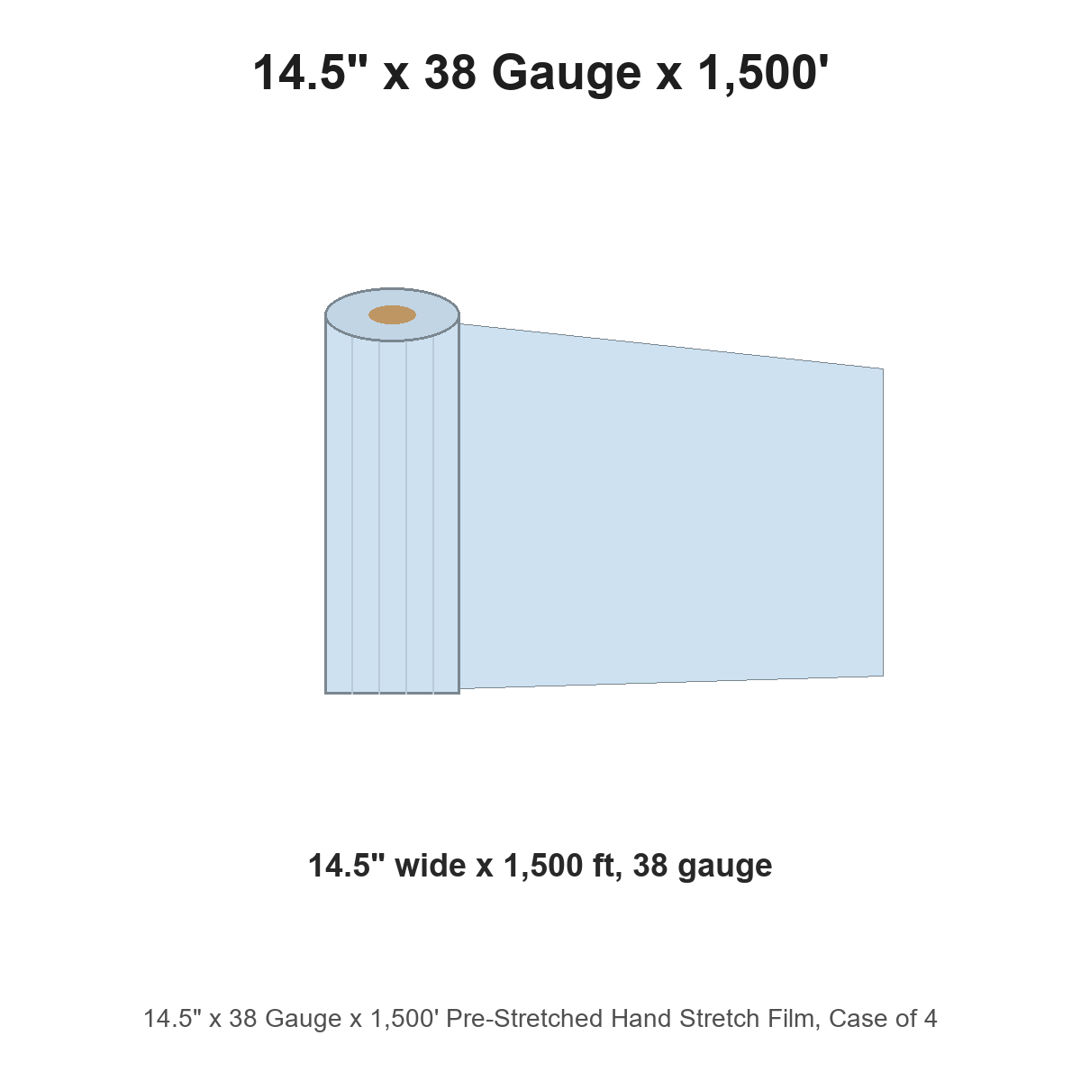 14.5" x 38 Gauge x 1,500' Pre-Stretched Hand Stretch Film
