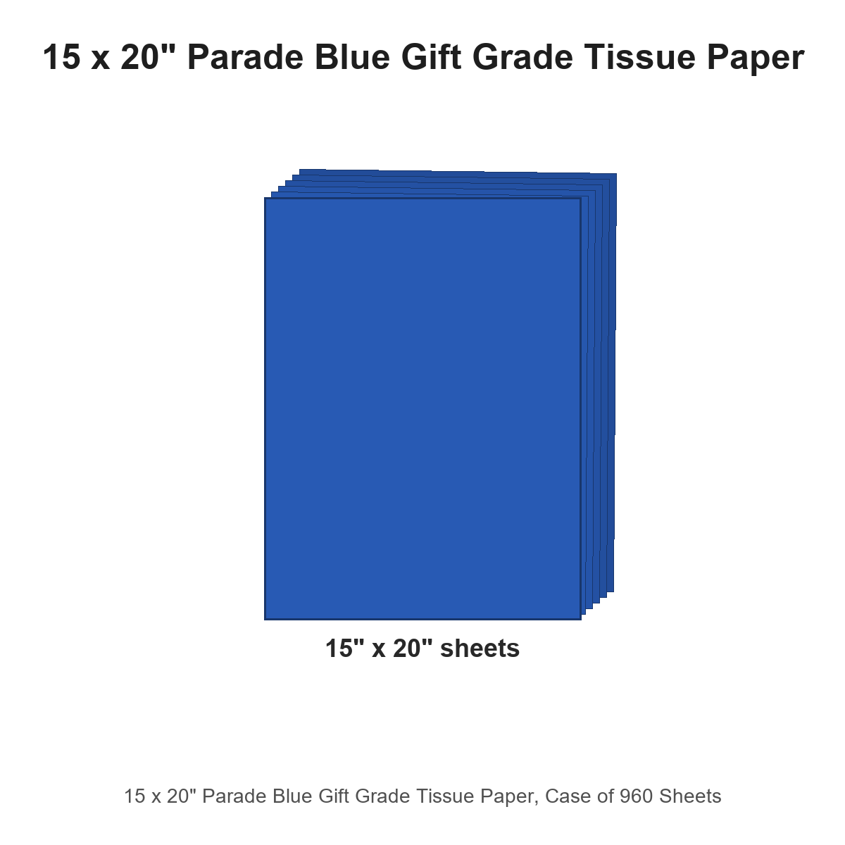 15 x 20" Parade Blue Gift Grade Tissue Paper, Case of 960 Sheets