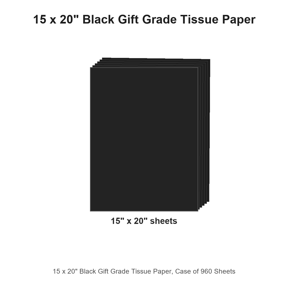 15 x 20" Black Gift Grade Tissue Paper, Case of 960 Sheets