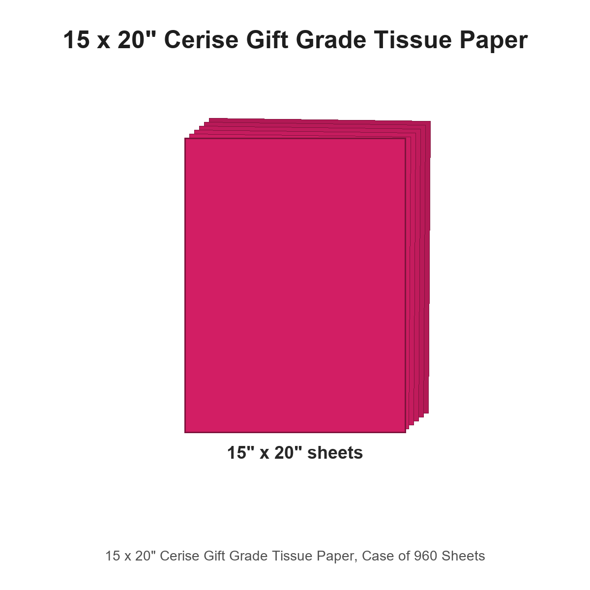 15 x 20" Cerise Gift Grade Tissue Paper, Case of 960 Sheets