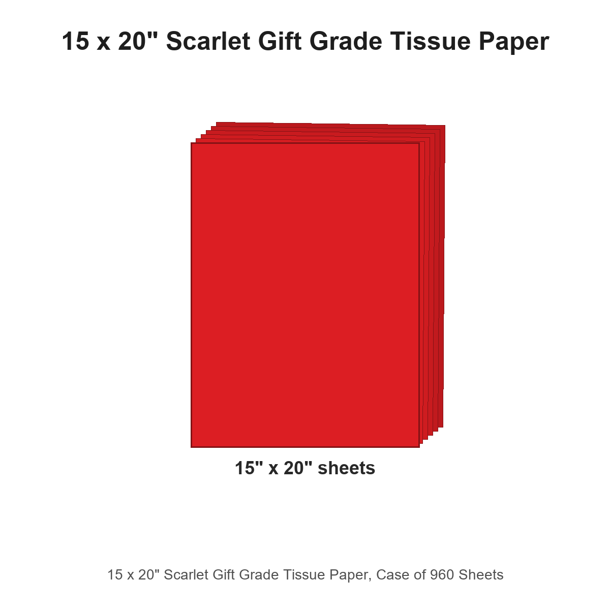 15 x 20" Scarlet Gift Grade Tissue Paper, Case of 960 Sheets