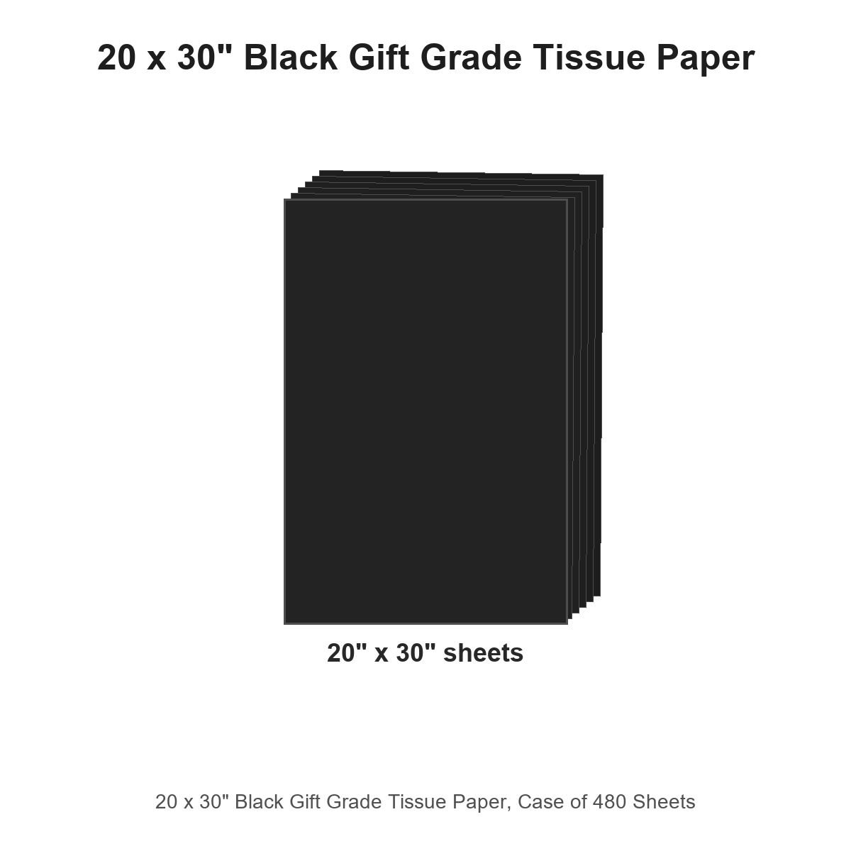 20 x 30" Black Gift Grade Tissue Paper, Case of 480 Sheets
