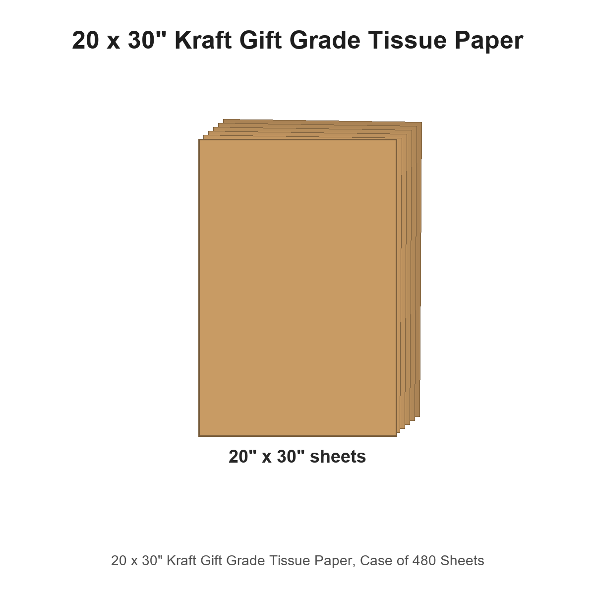 20 x 30" Kraft Gift Grade Tissue Paper, Case of 480 Sheets
