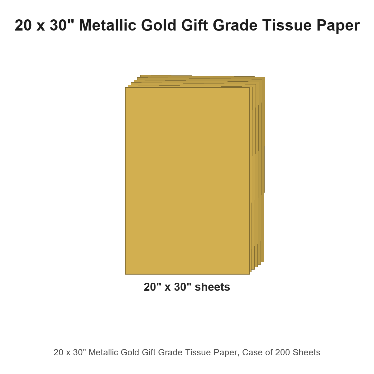 20 x 30" Metallic Gold Gift Grade Tissue Paper, Case of 200 Sheets