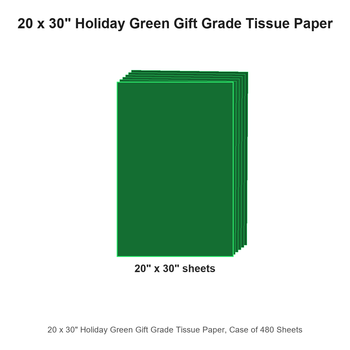 20 x 30" Holiday Green Gift Grade Tissue Paper, Case of 480 Sheets