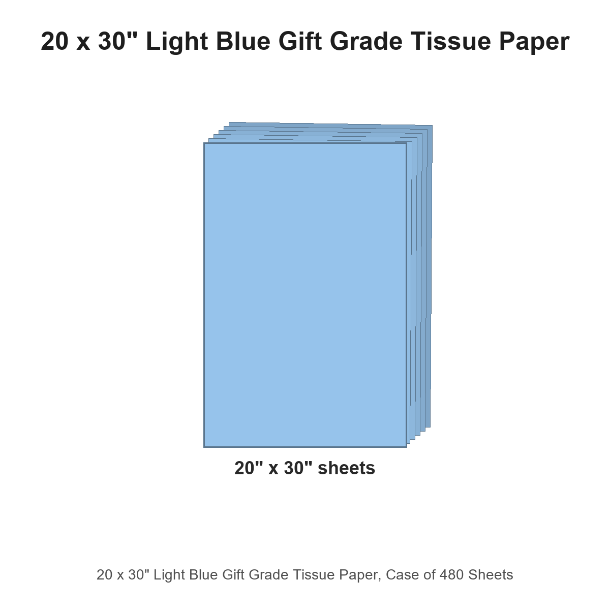 20 x 30" Light Blue Gift Grade Tissue Paper, Case of 480 Sheets