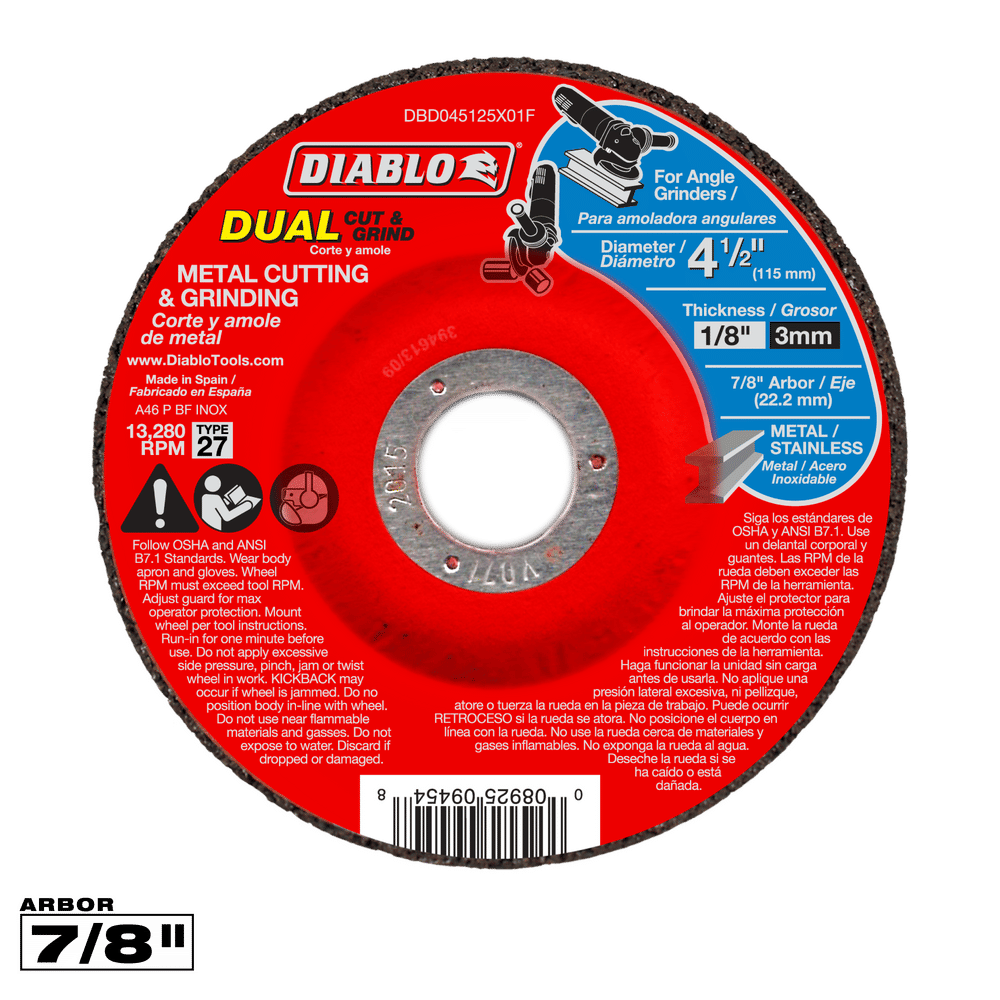 Diablo 4-1/2 in. D X 7/8 in. X 1/8 in. thick Aluminum Oxide Metal Dual Cut and Grind Disc 1 pk