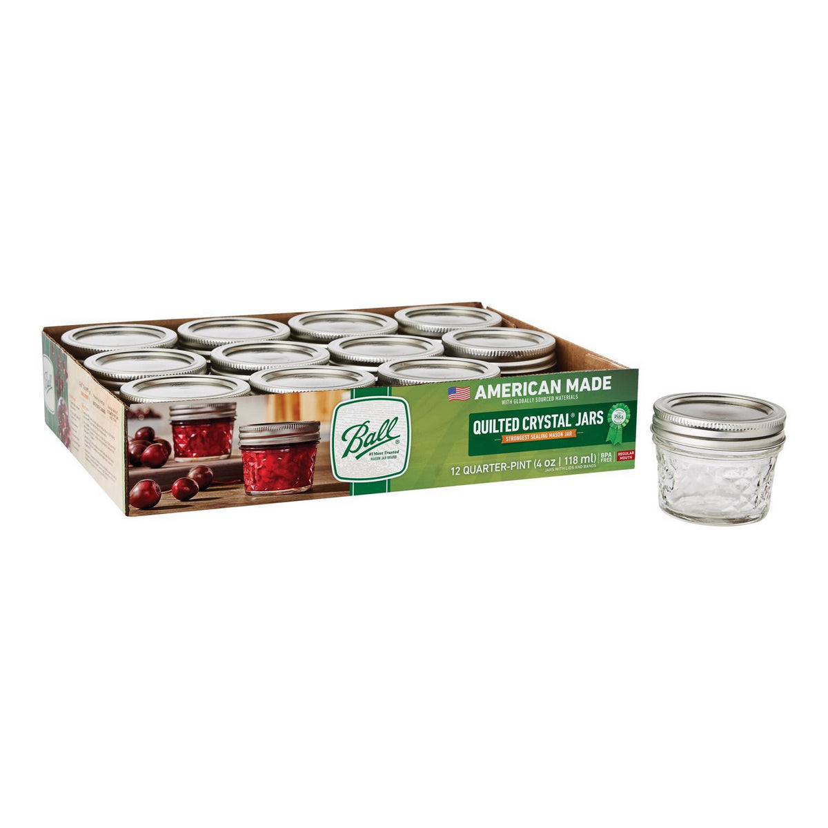 Ball Quilted Crystal Regular Mouth Jelly Jar 4 oz 12 pk