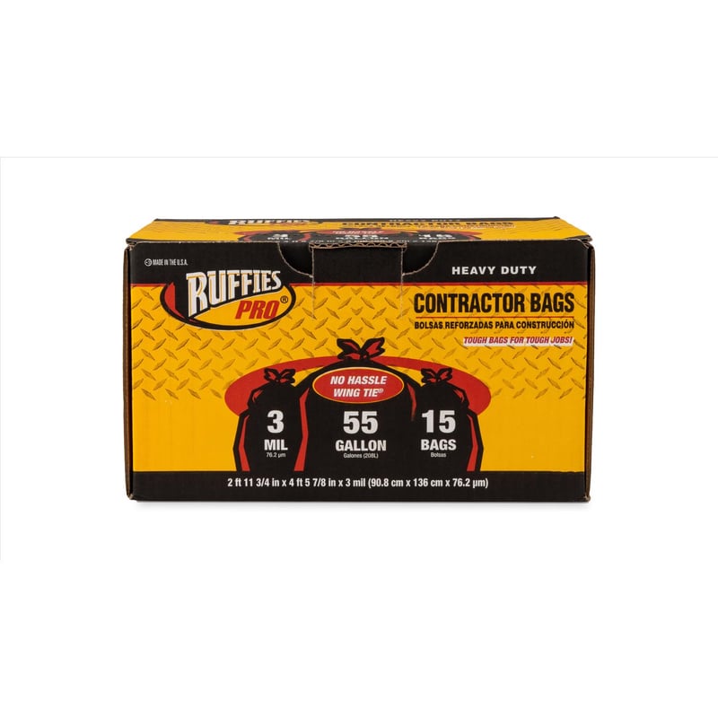 Ruffies Pro 55 gal Contractor Bags Wing Ties 15 pk