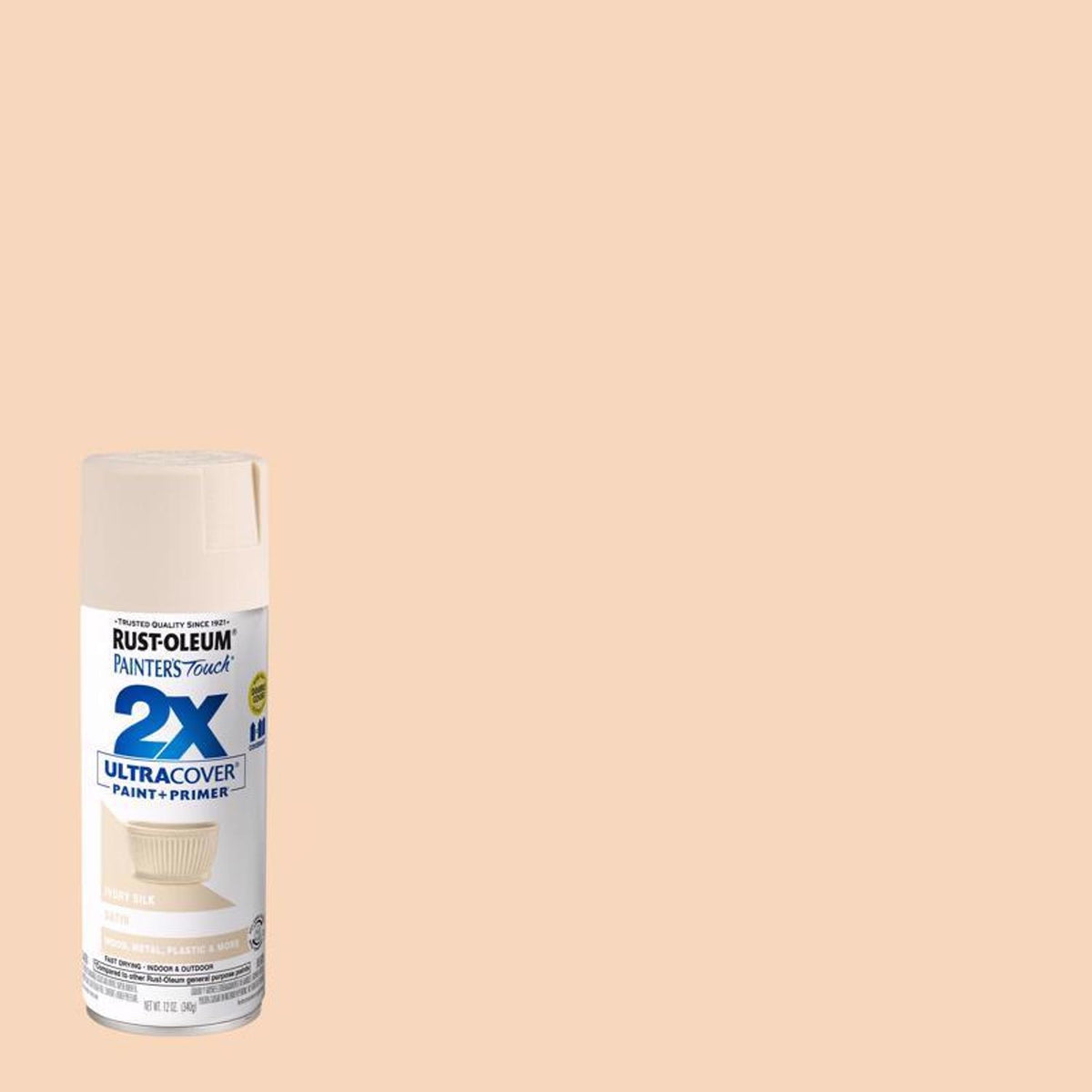Rust-Oleum Painter's Touch 2X Ultra Cover Satin Ivory Silk Paint+Primer Spray Paint 12 oz 334073, Pack of 6