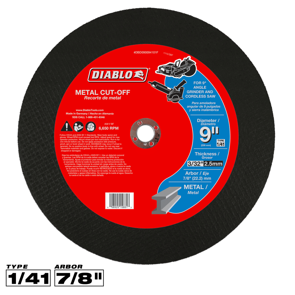 Diablo 9 in. D X 7/8 in. X 3/32 in. thick Aluminum Oxide Metal Cut-Off Disc 1 pc