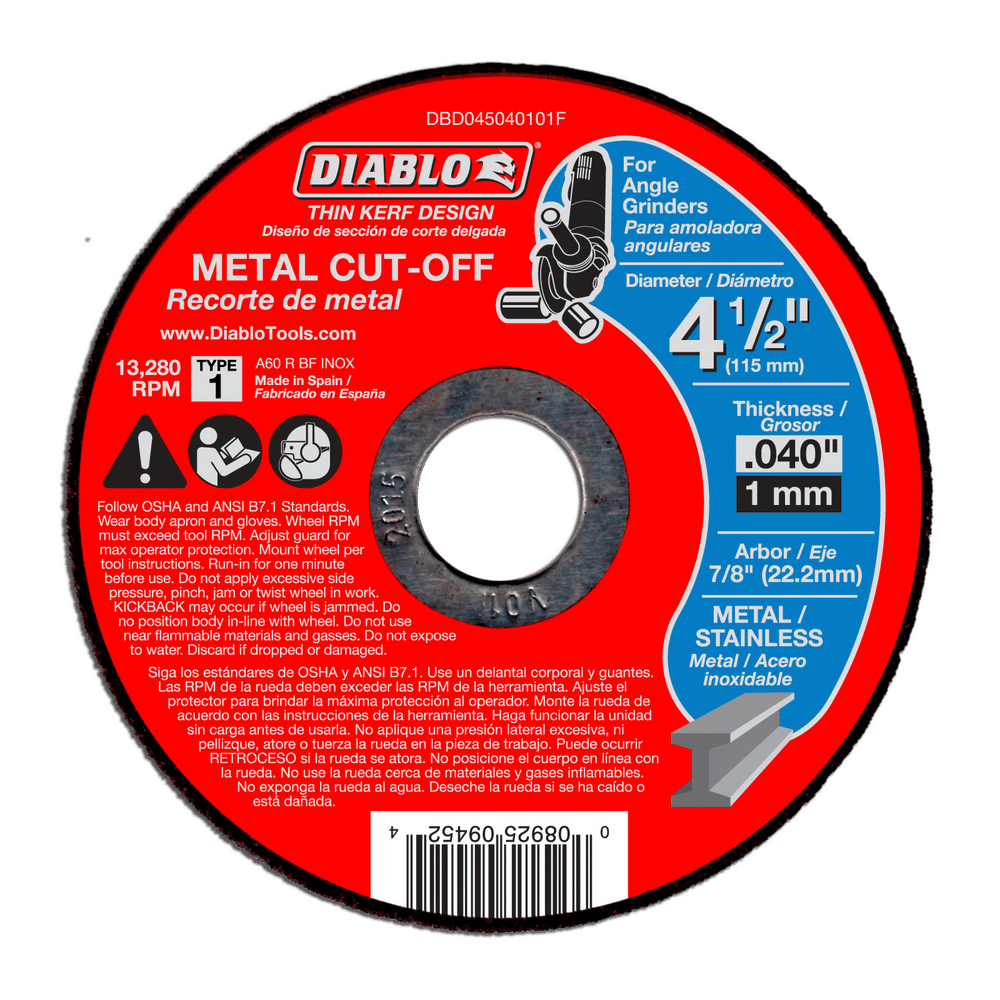 Diablo 4-1/2 in. D X 7/8 in. X 0.04 in. thick Aluminum Oxide Thin Kerf Metal Cut-Off Disc 25 pk