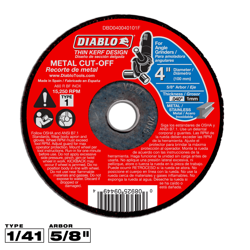 Diablo 4 in. D X 5/8 in. X 0.04 in. thick Aluminum Oxide Metal Cut-Off Disc 1 pk
