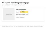 Example showing where to find a Grainger item number (example number, not a real document)