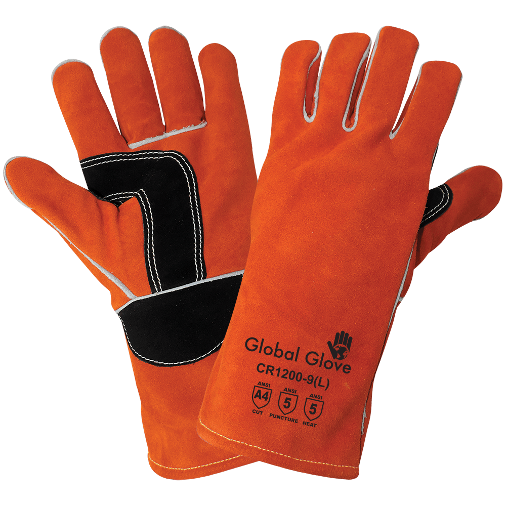 Cut-resistant coated knit work glove with textured grip palm