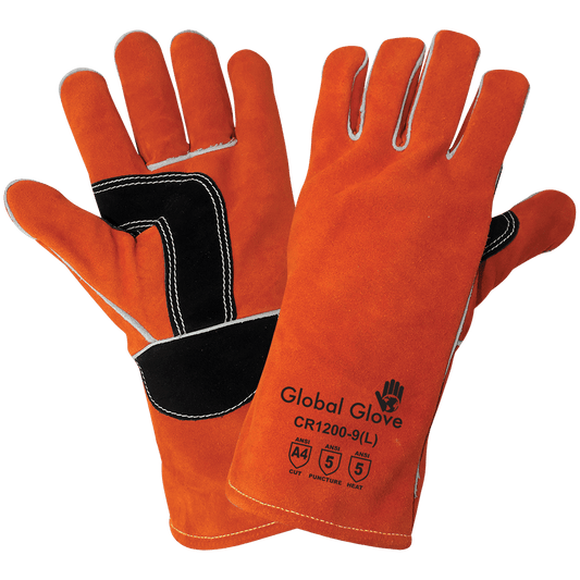 Cut-resistant coated knit work glove with textured grip palm