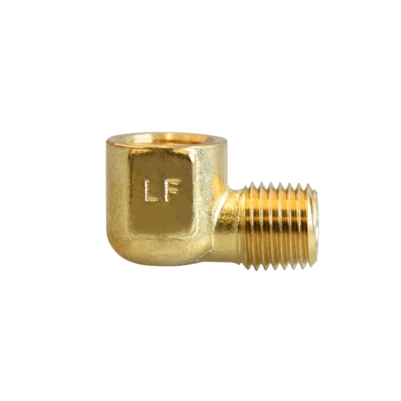 Brass 90-degree street elbow pipe fitting with male and female NPT threads