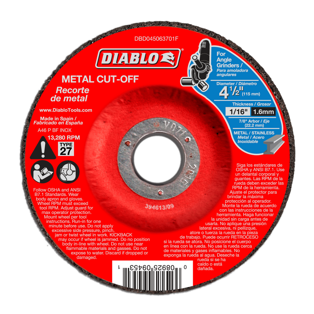 Diablo 4-1/2 in. D X 7/8 in. X 1/16 in. thick Aluminum Oxide Metal Cut-Off Disc 10 pk