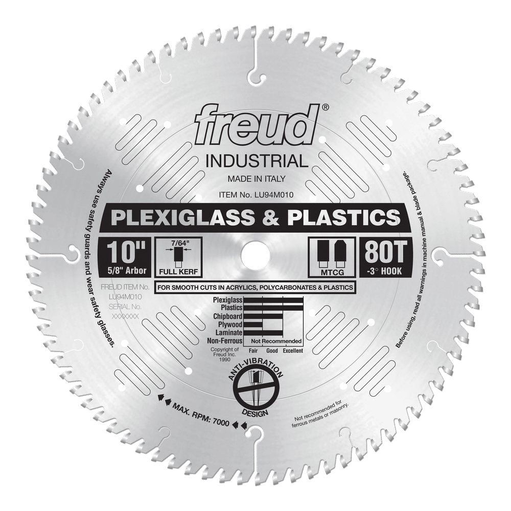 Freud 10 in. D X 5/8 in. Plastics TiCo Hi-Density Carbide Circular Saw Blade 80 teeth 1 pk