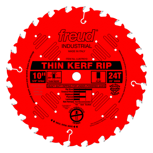 Freud 10 in. D X 5/8 in. Thin Kerf Rip TiCo Hi-Density Carbide Table Saw Blade 24 teeth 1 pk
