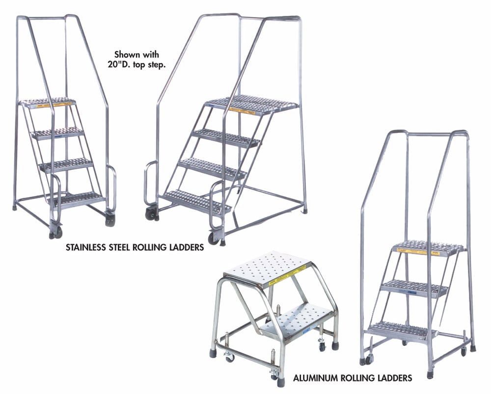 Options for Stainless & Aluminum Rolling Ladders A-20"D TOP STEP