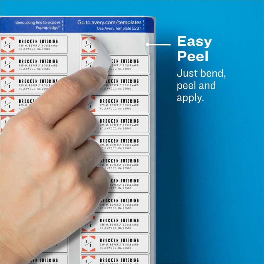Avery® Easy Peel Return Address Labels - 1/2" Width x 1 3/4" Length - Permanent Adhesive - Rectangle - Laser - Matte - C