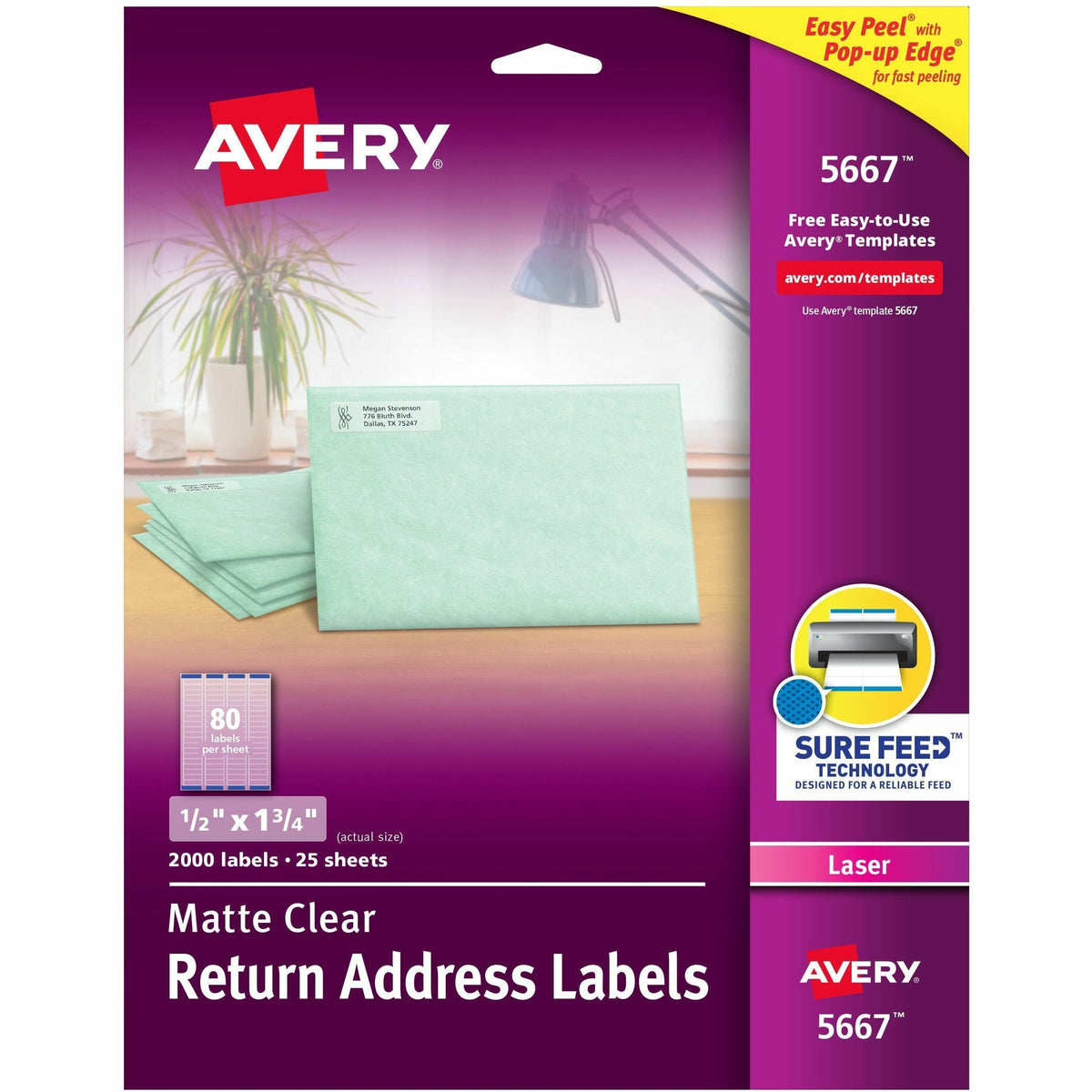 Avery® Easy Peel Return Address Labels - 1/2" Width x 1 3/4" Length - Permanent Adhesive - Rectangle - Laser - Matte - C