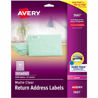 Avery® Easy Peel Return Address Labels - 1/2" Width x 1 3/4" Length - Permanent Adhesive - Rectangle - Laser - Matte - C