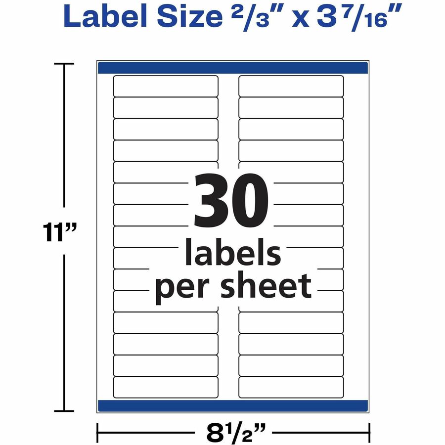 Avery® File Folder Labels - 2/3" Width x 3 7/16" Length - Permanent Adhesive - Rectangle - Inkjet, Laser - Matte - White