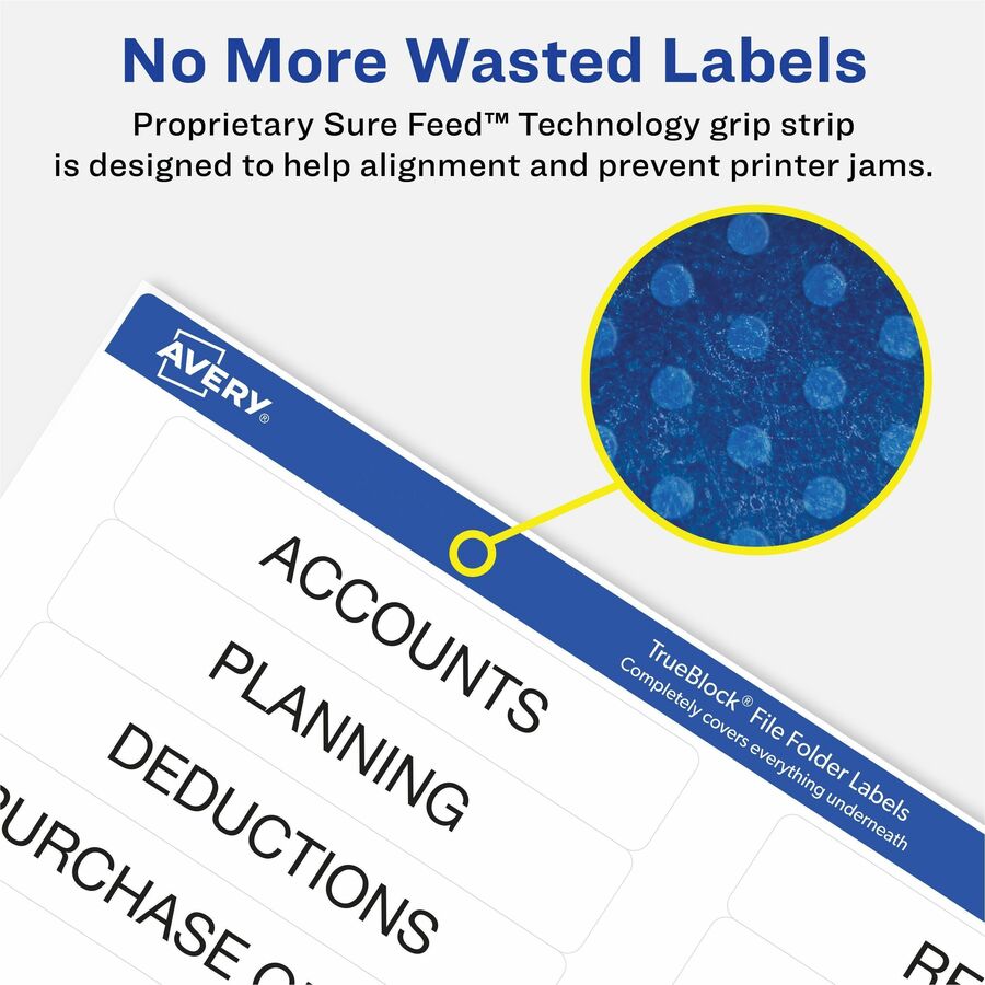 Avery® File Folder Labels - 2/3" Width x 3 7/16" Length - Permanent Adhesive - Rectangle - Inkjet, Laser - Matte - White