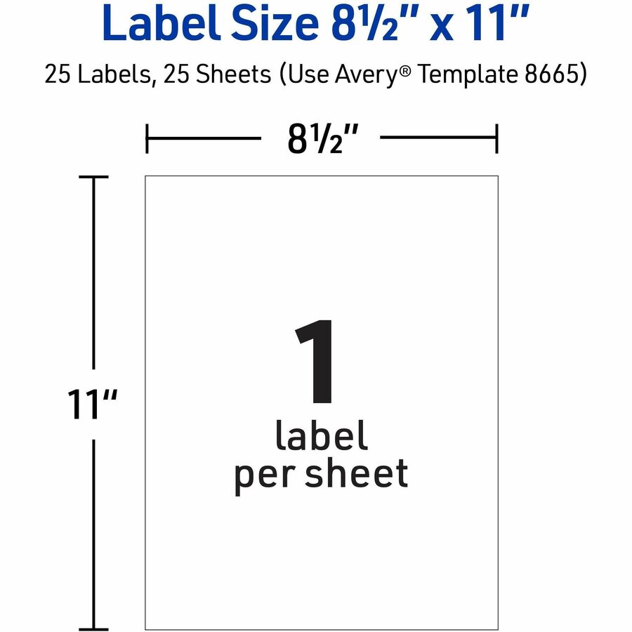 Avery® Shipping Label - 8 1/2" Width x 11" Length - Permanent Adhesive - Rectangle - Inkjet - Matte - Clear - Film - 1 /
